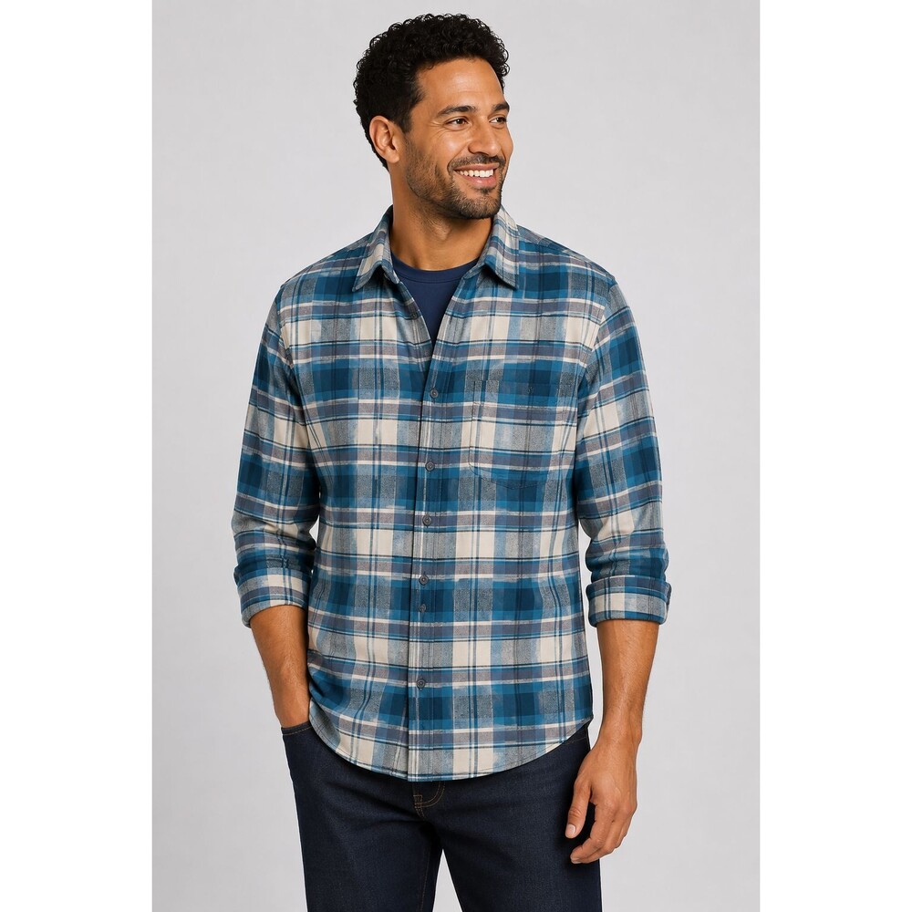 Eddie Bauer Mens Field Flannel Flex Shirt 2.0 Sea Blue NEW